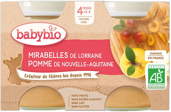 Babybio Fruits Pot Pomme Mirabelle +4m Bio 2 x 130g