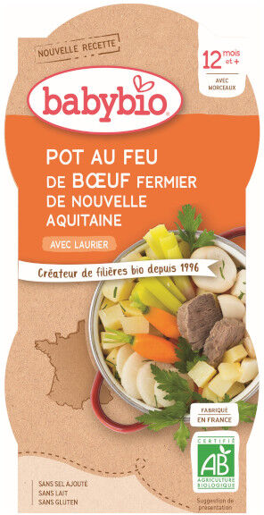 Babybio Repas Midi Bol Pot au Feu Boeuf +12m Bio 2 x 200g