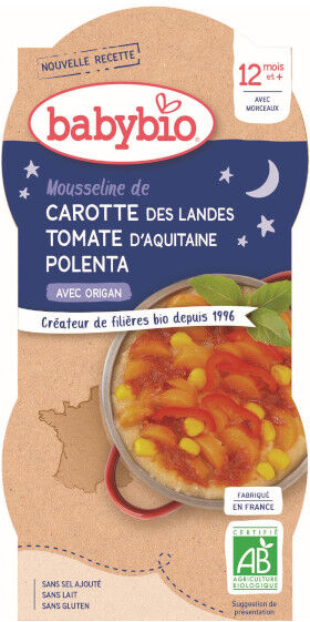 Babybio Repas Soir Bol Carotte Tomate Polenta +12m Bio 2 x 200g