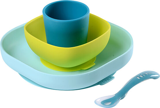 Béaba Coffret Repas Silicone 4 pièces Bleu