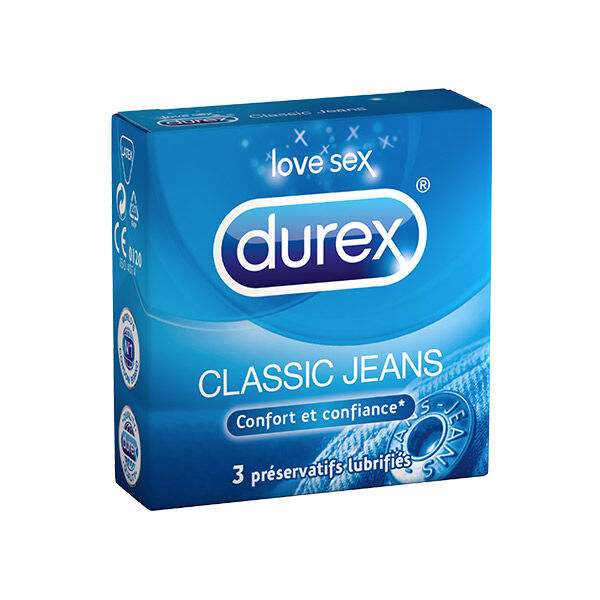 Durex Classic Jeans Confort et Confiance 3 préservatifs lubrifiés