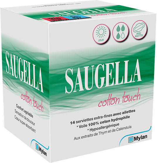 Saugella Cotton Touch Serviette Extra Fine avec Ailette Jour 14 protections