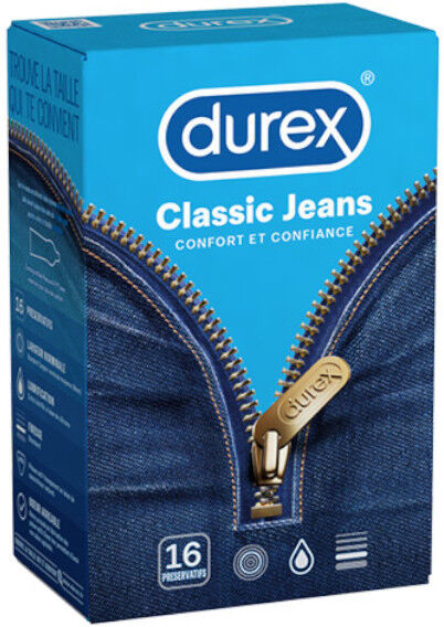 Durex Classic Jeans Confort et Confiance 16 préservatifs lubrifiés