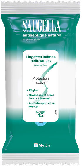 Saugella Antiseptique Naturel Lingette Intime Nettoyante 15 unités