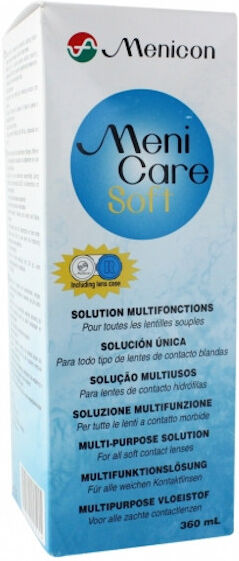 Menicon Europe Menicare Soft Solutions Multifonctions pour Lentilles Souples 360ml + Etui à Lentilles