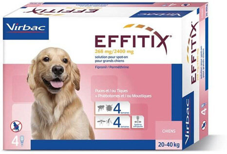 Virbac Effitix Grand Chien Insecticide Chien de 20 à 40kg Spot On 4 pipettes