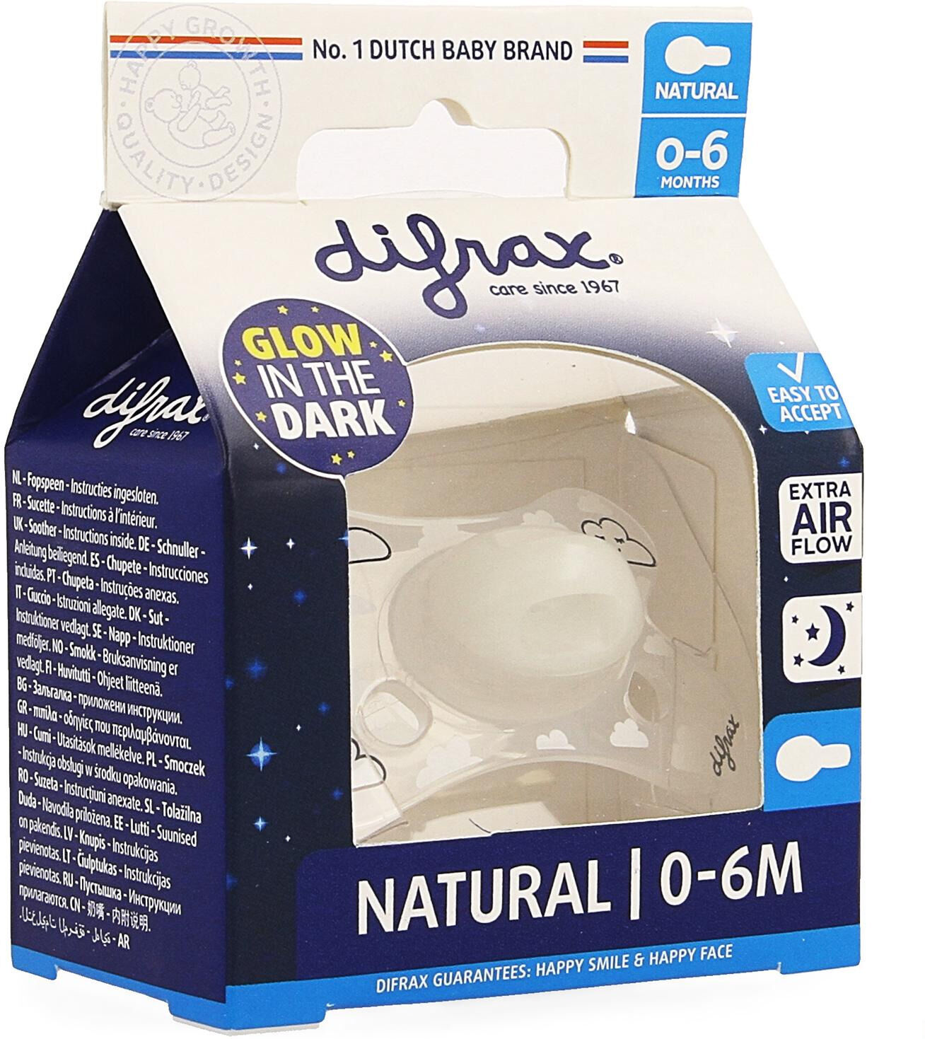 Difrax Sucette Natural 0-6 Mois Nuit