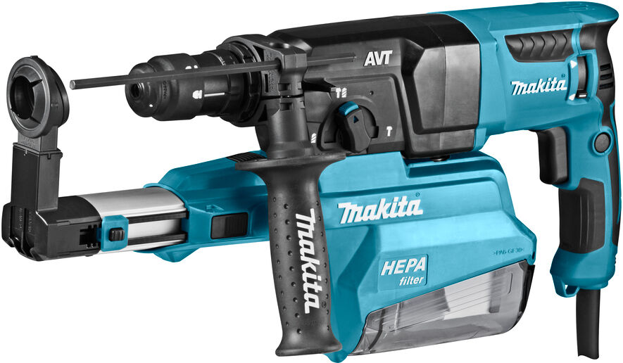 Makita HR2653TJ 230 V Marteau combiné avec unité de dépoussiérage et tête interchangeable en Mbox