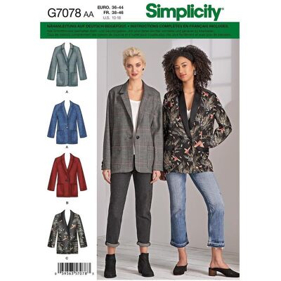 Patron Simplicity S8697.Aa - Veste Boutonnée Femmes 38 - 46 - Simplicity - Mondial Tissus Patron Simplicity S8697.Aa - Veste Boutonnée Femmes 38 - 46 - Simplicity - Mondial Tissus