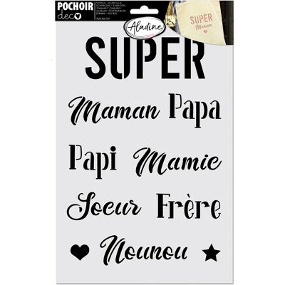 Pochoir de décoration super famille 20x30cm - Aladine - Mondial Tissus Pochoir de décoration super famille 20x30cm - Aladine - Mondial Tissus