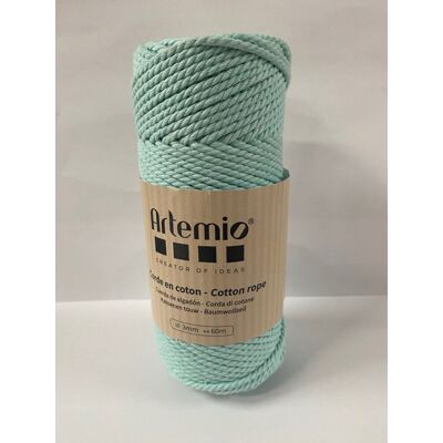 Pelote corde macramé coton torsadée aqua 250g 3mmx60m - Artemio - Mondial Tissus Pelote corde macramé coton torsadée aqua 250g 3mmx60m - Artemio - Mondial Tissus