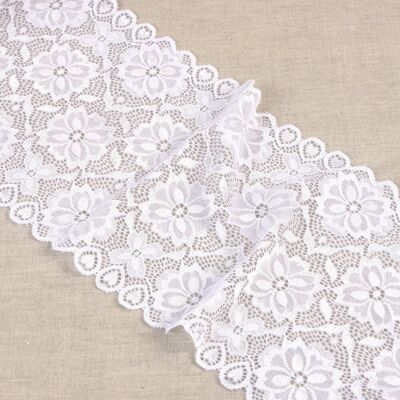 Ruban dentelle élastique mosaïque fleurs blanc 180mm - Mondial Tissus Ruban dentelle élastique mosaïque fleurs blanc 180mm - Mondial Tissus