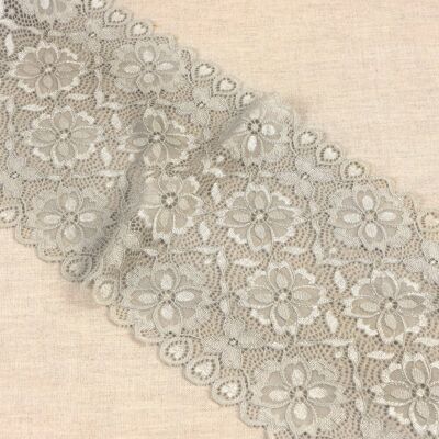 Ruban dentelle élastique mosaïque fleurs gris moyen 180mm - Mondial Tissus Ruban dentelle élastique mosaïque fleurs gris moyen 180mm - Mondial Tissus