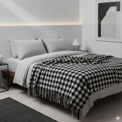 Couverture recyclée vichy noir et blanc 180 x 225 cm - MT - Mondial Tissus Couverture recyclée vichy noir et blanc 180 x 225 cm - MT - Mondial Tissus