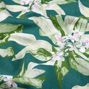Toile ramie imprimée arbre en fleurs émeraude - Mondial Tissus Toile ramie imprimée arbre en fleurs émeraude - Mondial Tissus