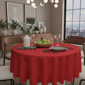 Nappe ronde crinkle rouge diamètre 160cm - MT - Mondial Tissus Nappe ronde crinkle rouge diamètre 160cm - MT - Mondial Tissus