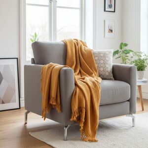 Plaid triple gaze moutarde - MT - Mondial Tissus Plaid triple gaze moutarde - MT - Mondial Tissus
