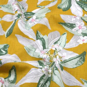 Toile ramie imprimée arbre en fleurs moutarde - Mondial Tissus Toile ramie imprimée arbre en fleurs moutarde - Mondial Tissus