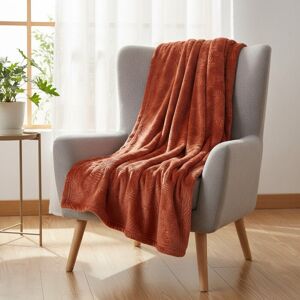 Plaid flanelle embossé terracotta feuilles dorées 130x170cm - MT - Mondial Tissus Plaid flanelle embossé terracotta feuilles dorées 130x170cm - MT - Mondial Tissus