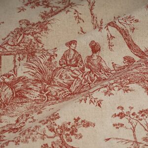 Tissu toile de Jouy coton lin rose - MT - Mondial Tissus Tissu toile de Jouy coton lin rose - MT - Mondial Tissus