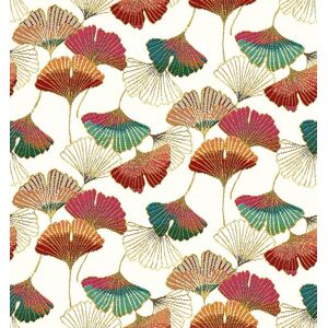 Tissu jacquard blanc feuilles gengko multicolore - Mondial Tissus Tissu jacquard blanc feuilles gengko multicolore - Mondial Tissus