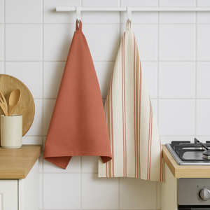 Lot de 2 torchons maison de campagne linen look 50x70 cm - MT - Mondial Tissus Lot de 2 torchons maison de campagne linen look 50x70 cm - MT - Mondial Tissus