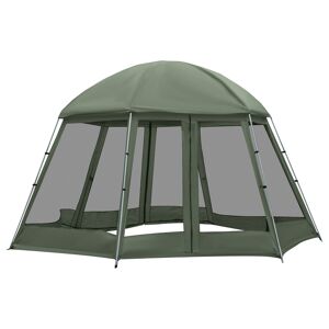 Outsunny Tente de camping familiale hexagonale 6-8 personnes vert Equipée de 4 cordes et 8 piquets de sol 493L x 493l x 240H cm vert foncé