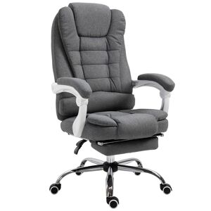 HOMCOM Fauteuil de bureau manager chaise pour ordinateur avec repose-pied dossier inclinable accoudoirs rembourrés en lin gris