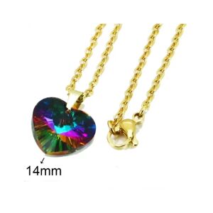 HommeBijoux Parure chaine collier et pendentif femme acier doré or coeur cristal multicolore