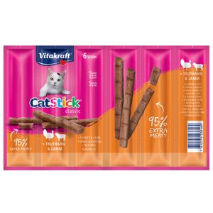 Vitakraft 6x6g Bâtonnets à mâcher Vitakraft Cat Stick Mini, dinde & agneau - Friandises pour chat