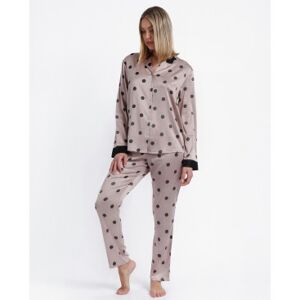 Admas pour femme. 60238-0-000112 Pyjama ouvert à manches longues en satin Elegant Dots grey (S), Homewear, Gris, Polyester, Manche longue