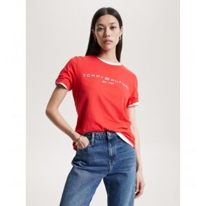 Tommy Hilfiger pour femme. WW0WW40276 T-shirt à col rond avec logo rouge (S), Casuel, Coton, Manche courte, Durable