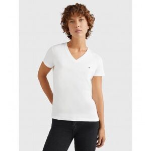 Tommy Hilfiger pour femme. WW0WW24969 T-shirt col en V Heritage blanc (XL), Casuel, Manche courte, Le coton biologique