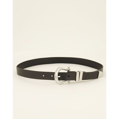 Ceinture noire fine cuir boucle argentée My Jewellery Argenté/Noir 95 fehomme Ceinture noire fine cuir boucle argentée My Jewellery Argenté/Noir 95 fehomme