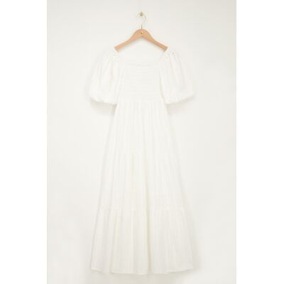 Robe maxi blanche à smocks et manches bouffantes My Jewellery Blanc XS fehomme Robe maxi blanche à smocks et manches bouffantes My Jewellery Blanc XS fehomme