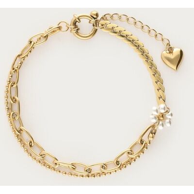 Bracelet double avec fleur en perles fantaisie My Jewellery Doré One size fehomme Bracelet double avec fleur en perles fantaisie My Jewellery Doré One size fehomme