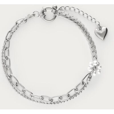 Bracelet double avec fleur en perles fantaisie My Jewellery Argenté One size fehomme Bracelet double avec fleur en perles fantaisie My Jewellery Argenté One size fehomme