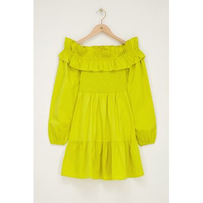 Robe vert citron à volants et à smocks My Jewellery Vert citron/Vert XS femme Robe vert citron à volants et à smocks My Jewellery Vert citron/Vert XS femme