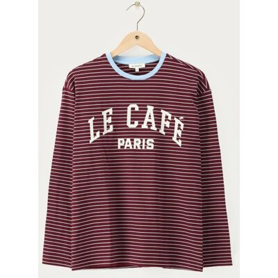 T-shirt rayé bordeaux à manches longues 'Le café Paris' My Jewellery Bleu clair/Rouge foncé M femme T-shirt rayé bordeaux à manches longues 'Le café Paris' My Jewellery Bleu clair/Rouge foncé M femme