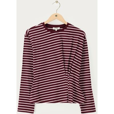 T-shirt bordeaux rayé à manches longues avec plis My Jewellery Blanc/Rose clair/Rouge foncé S femme T-shirt bordeaux rayé à manches longues avec plis My Jewellery Blanc/Rose clair/Rouge foncé S femme