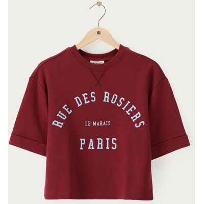Sweat bordeaux à manches courtes "Rue des Rosiers Paris" My Jewellery Rouge foncé XL femme Sweat bordeaux à manches courtes "Rue des Rosiers Paris" My Jewellery Rouge foncé XL femme