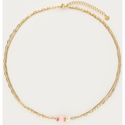 Collier Botanical double avec pierre rose My Jewellery Doré One size femme Collier Botanical double avec pierre rose My Jewellery Doré One size femme