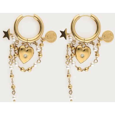 Boucles d'oreilles chaîne avec cœur et perles fantaisie My Jewellery Doré One size femme Boucles d'oreilles chaîne avec cœur et perles fantaisie My Jewellery Doré One size femme
