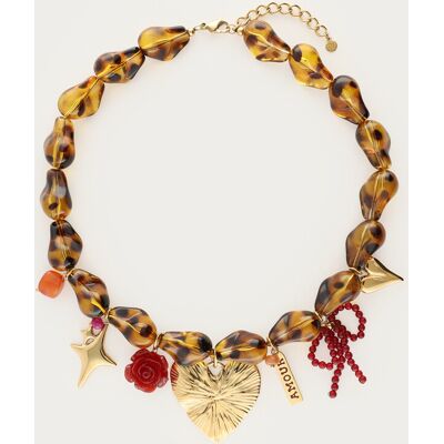 Collier de perles léopard avec charms My Jewellery Doré/Marron One size femme Collier de perles léopard avec charms My Jewellery Doré/Marron One size femme