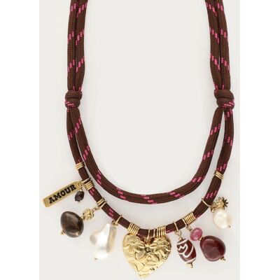 Collier Sunrocks en corde marron avec charms My Jewellery Doré/Marron One size femme Collier Sunrocks en corde marron avec charms My Jewellery Doré/Marron One size femme