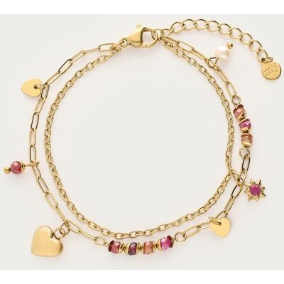 Bracelet double Sunrocks avec perles fantaisie multicolores et charms My Jewellery Multicolore/Doré One size femme Bracelet double Sunrocks avec perles fantaisie multicolores et charms My Jewellery Multicolore/Doré One size femme