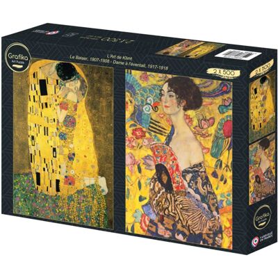 Grafika Puzzle 2 Puzzles - L'Art de Klimt : Le Baiser, 1907-1908 - Dame à l'éventail, 1917-1918 - 500 à 999 pièces Grafika Puzzle 2 Puzzles - L'Art de Klimt : Le Baiser, 1907-1908 - Dame à l'éventail, 1917-1918 - 500 à 999 pièces