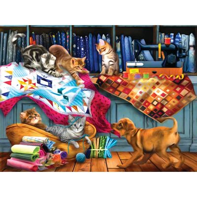 SunsOut Puzzle Tom Wood - Quilting Room Mischief - 1000 pièces SunsOut Puzzle Tom Wood - Quilting Room Mischief - 1000 pièces