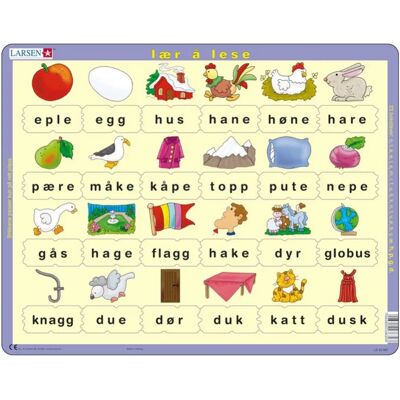 Larsen Puzzle Puzzle Cadre - Lær å lese (små bokstaver) (en Norvégien) - 10 à 25 pièces Larsen Puzzle Puzzle Cadre - Lær å lese (små bokstaver) (en Norvégien) - 10 à 25 pièces