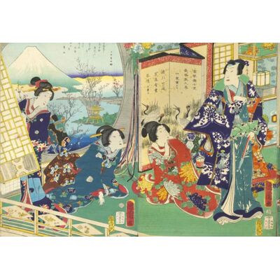 Grafika Puzzle Utagawa Kunichika - Le prince Genji en Visite dans une Demeure Donnant sur le Mont Fuji - 1000 pièces Grafika Puzzle Utagawa Kunichika - Le prince Genji en Visite dans une Demeure Donnant sur le Mont Fuji - 1000 pièces